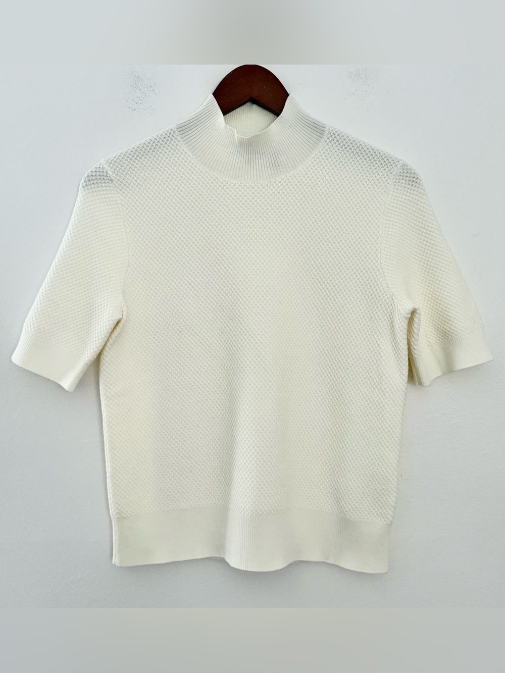 Theory Women Ivory Jodi Si Fine Bilen Mock Neck Short Sleeve Knit Size Small